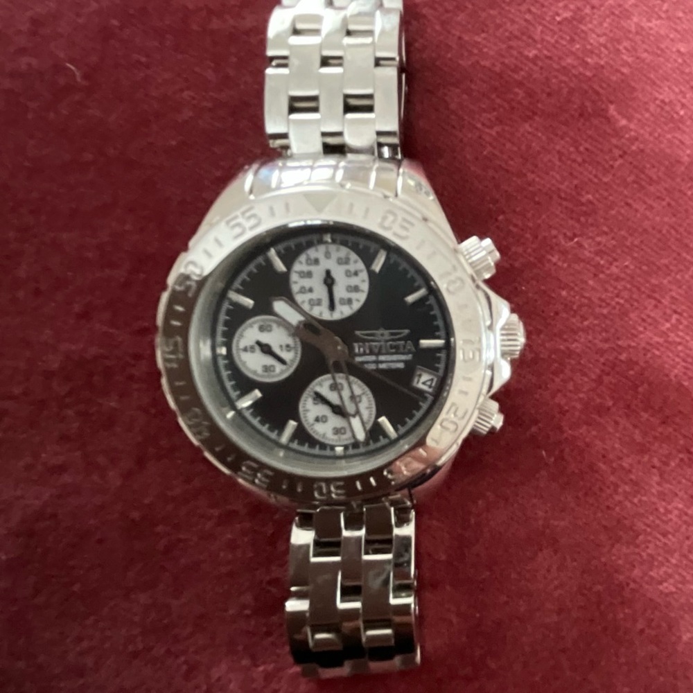 Invicta Silver Chronograph Watch with Gray MOP Dial